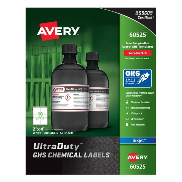 Waterproof 2 x 4 UV Resistant 60505 2 x 4 Avery Products Corporation AVE60505 500 Pack Avery UltraDuty GHS Chemical Labels for Laser Printers